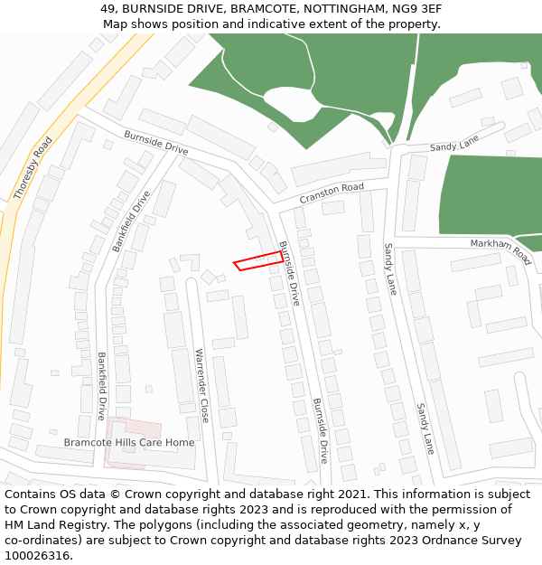 49, BURNSIDE DRIVE, BRAMCOTE, NOTTINGHAM, NG9 3EF: Location map and indicative extent of plot