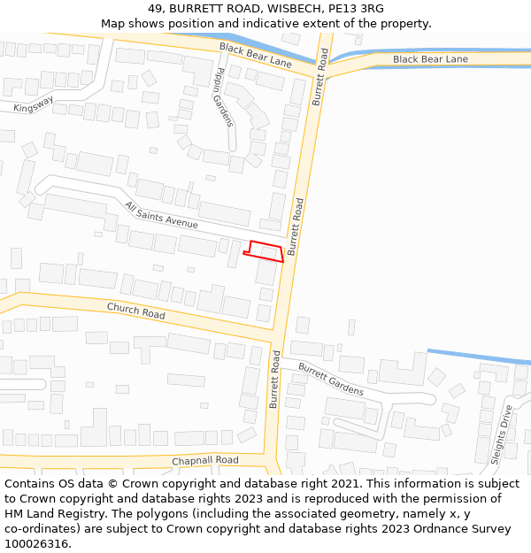 49, BURRETT ROAD, WISBECH, PE13 3RG: Location map and indicative extent of plot