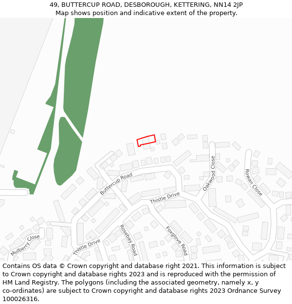 49, BUTTERCUP ROAD, DESBOROUGH, KETTERING, NN14 2JP: Location map and indicative extent of plot
