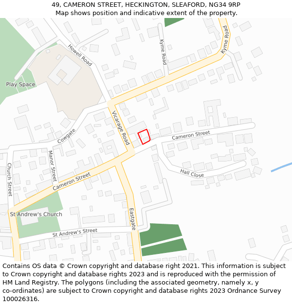 49, CAMERON STREET, HECKINGTON, SLEAFORD, NG34 9RP: Location map and indicative extent of plot