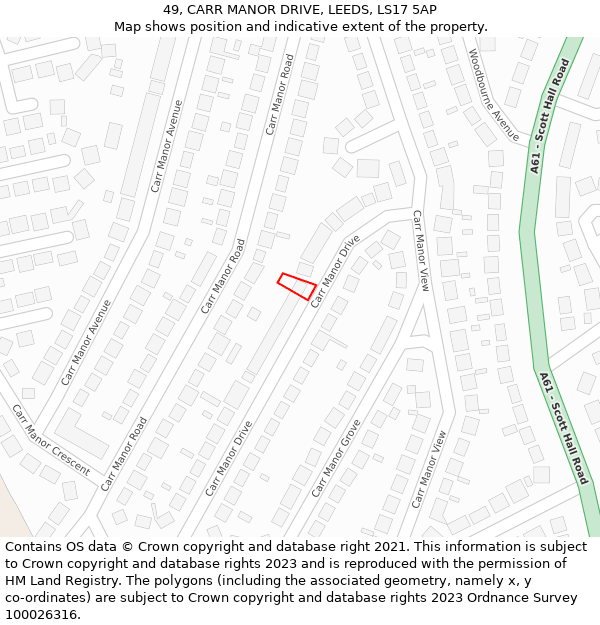 49, CARR MANOR DRIVE, LEEDS, LS17 5AP: Location map and indicative extent of plot
