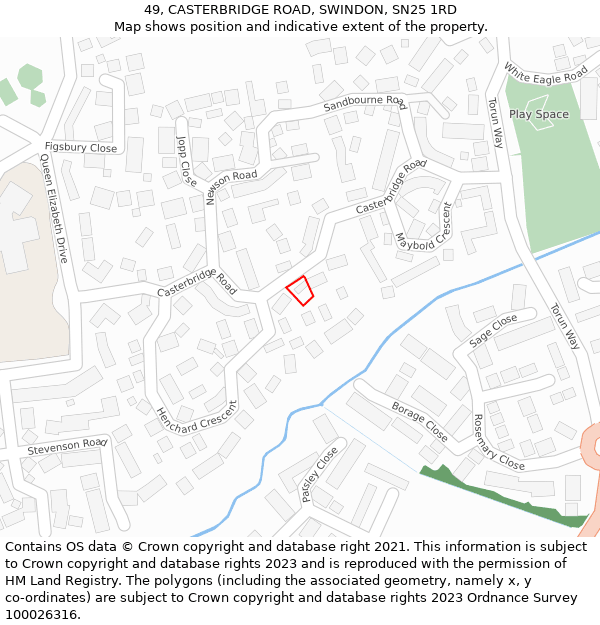 49, CASTERBRIDGE ROAD, SWINDON, SN25 1RD: Location map and indicative extent of plot