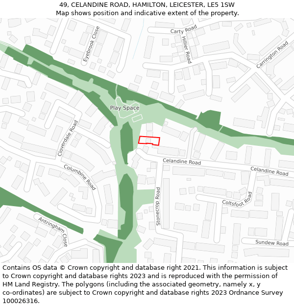 49, CELANDINE ROAD, HAMILTON, LEICESTER, LE5 1SW: Location map and indicative extent of plot