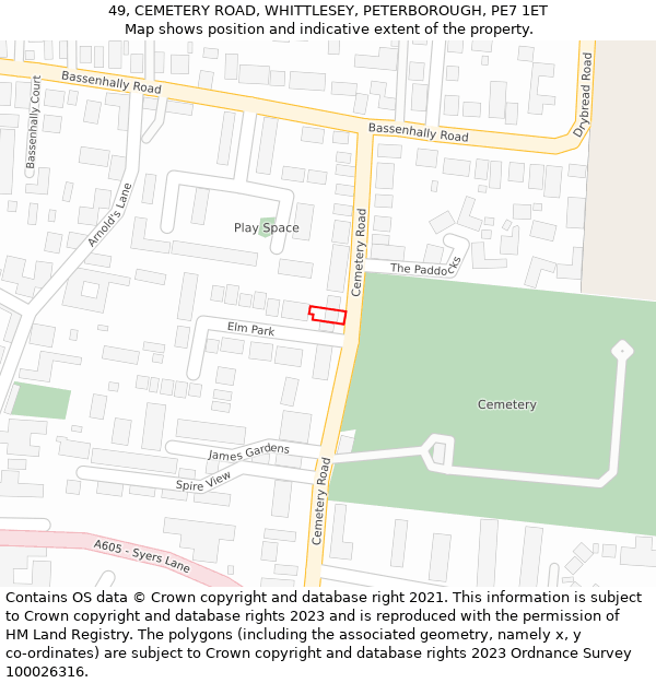 49, CEMETERY ROAD, WHITTLESEY, PETERBOROUGH, PE7 1ET: Location map and indicative extent of plot
