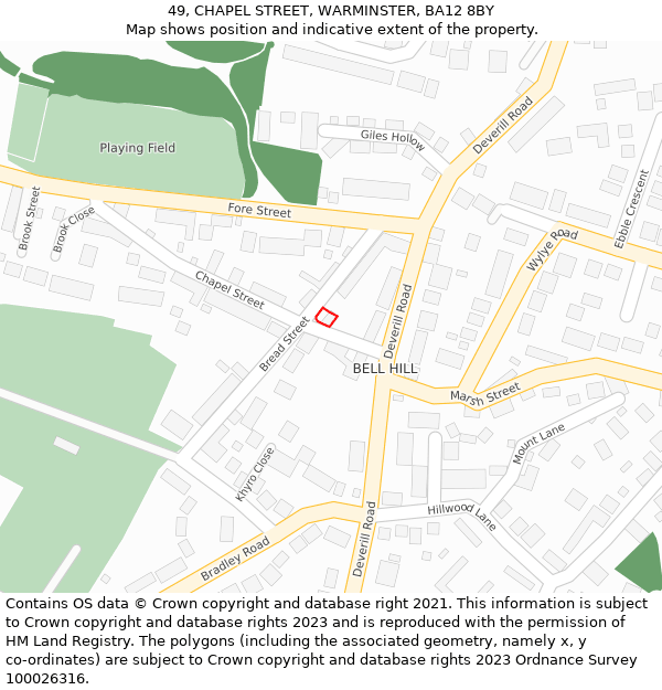 49, CHAPEL STREET, WARMINSTER, BA12 8BY: Location map and indicative extent of plot