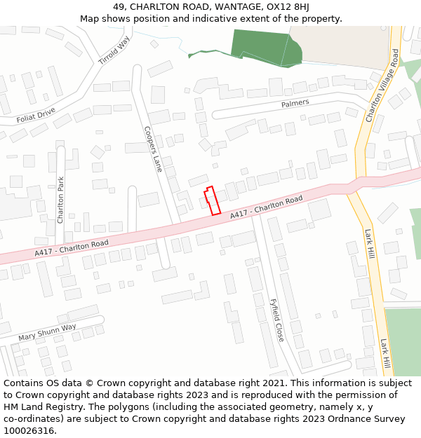 49, CHARLTON ROAD, WANTAGE, OX12 8HJ: Location map and indicative extent of plot