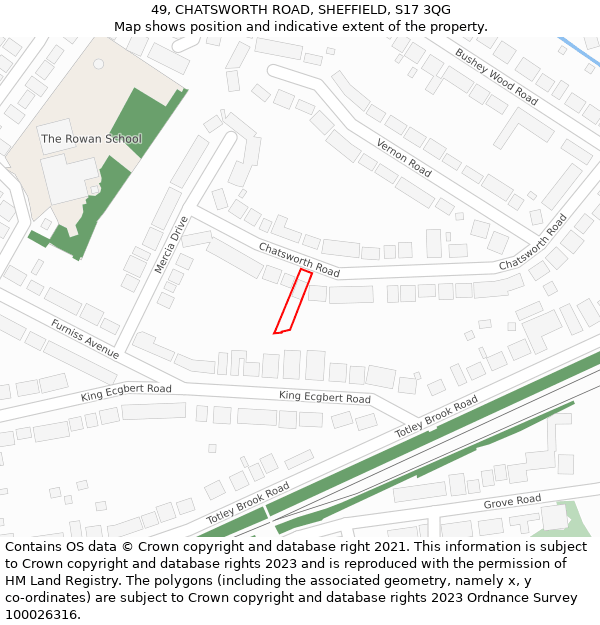 49, CHATSWORTH ROAD, SHEFFIELD, S17 3QG: Location map and indicative extent of plot