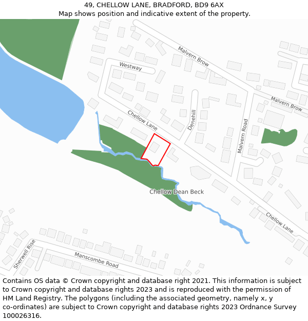 49, CHELLOW LANE, BRADFORD, BD9 6AX: Location map and indicative extent of plot