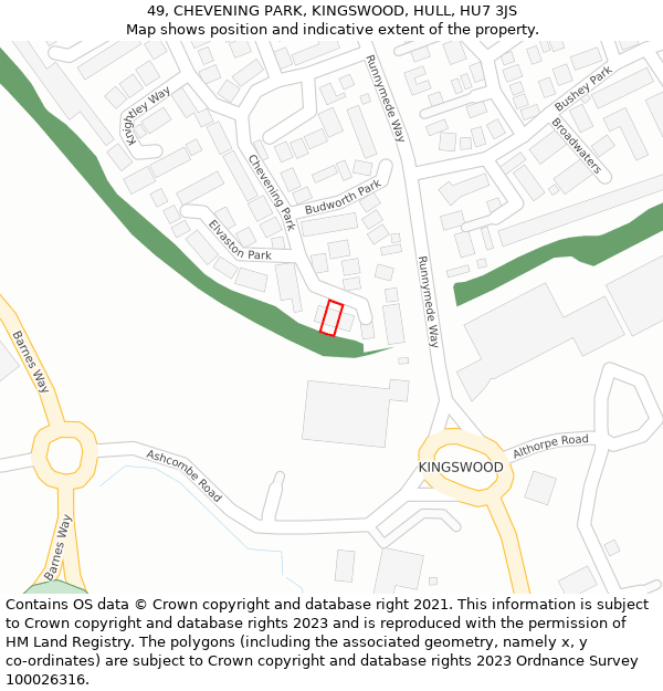 49, CHEVENING PARK, KINGSWOOD, HULL, HU7 3JS: Location map and indicative extent of plot