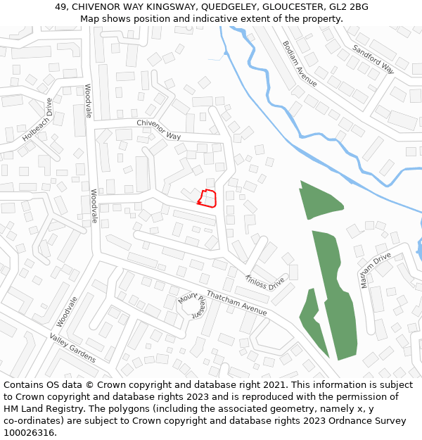 49, CHIVENOR WAY KINGSWAY, QUEDGELEY, GLOUCESTER, GL2 2BG: Location map and indicative extent of plot