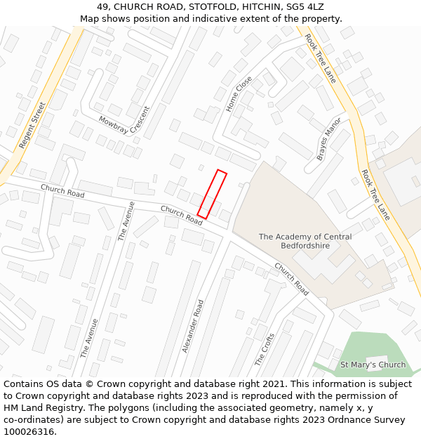 49, CHURCH ROAD, STOTFOLD, HITCHIN, SG5 4LZ: Location map and indicative extent of plot