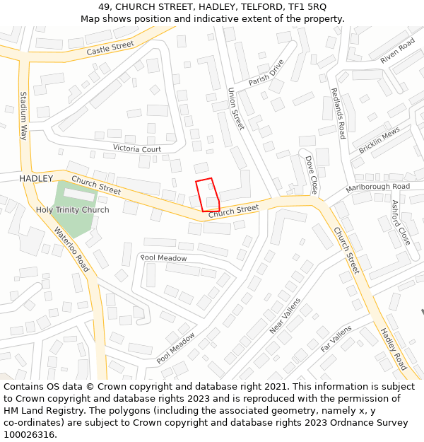 49, CHURCH STREET, HADLEY, TELFORD, TF1 5RQ: Location map and indicative extent of plot