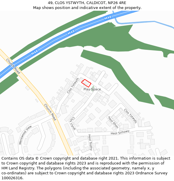 49, CLOS YSTWYTH, CALDICOT, NP26 4RE: Location map and indicative extent of plot