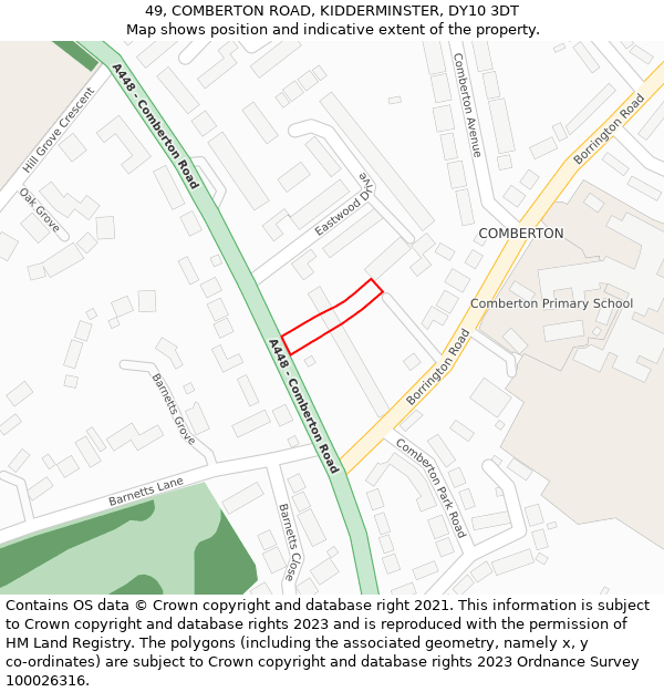 49, COMBERTON ROAD, KIDDERMINSTER, DY10 3DT: Location map and indicative extent of plot