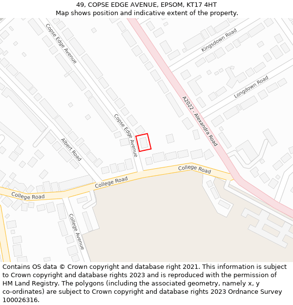 49, COPSE EDGE AVENUE, EPSOM, KT17 4HT: Location map and indicative extent of plot