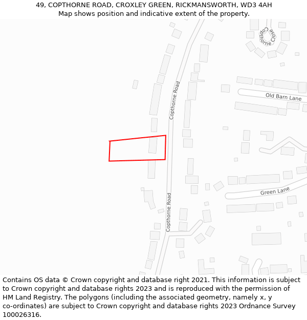 49, COPTHORNE ROAD, CROXLEY GREEN, RICKMANSWORTH, WD3 4AH: Location map and indicative extent of plot