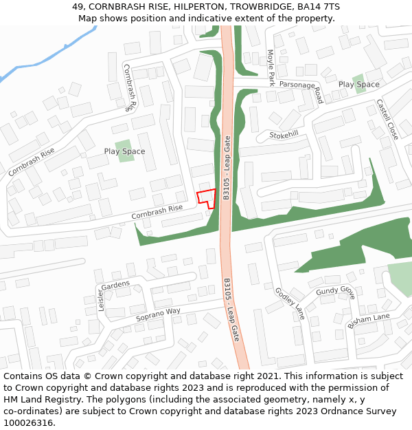 49, CORNBRASH RISE, HILPERTON, TROWBRIDGE, BA14 7TS: Location map and indicative extent of plot