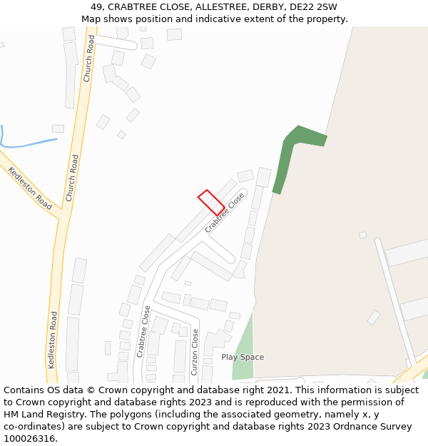 49, CRABTREE CLOSE, ALLESTREE, DERBY, DE22 2SW: Location map and indicative extent of plot