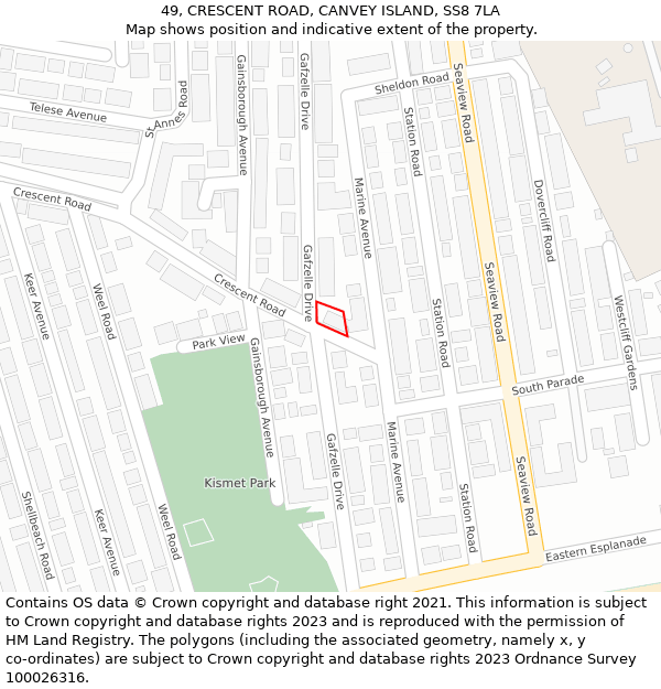49, CRESCENT ROAD, CANVEY ISLAND, SS8 7LA: Location map and indicative extent of plot