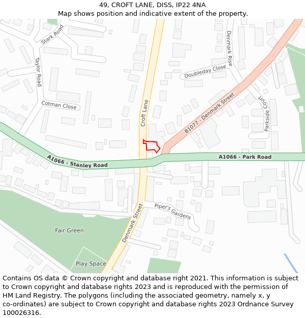 49, CROFT LANE, DISS, IP22 4NA: Location map and indicative extent of plot