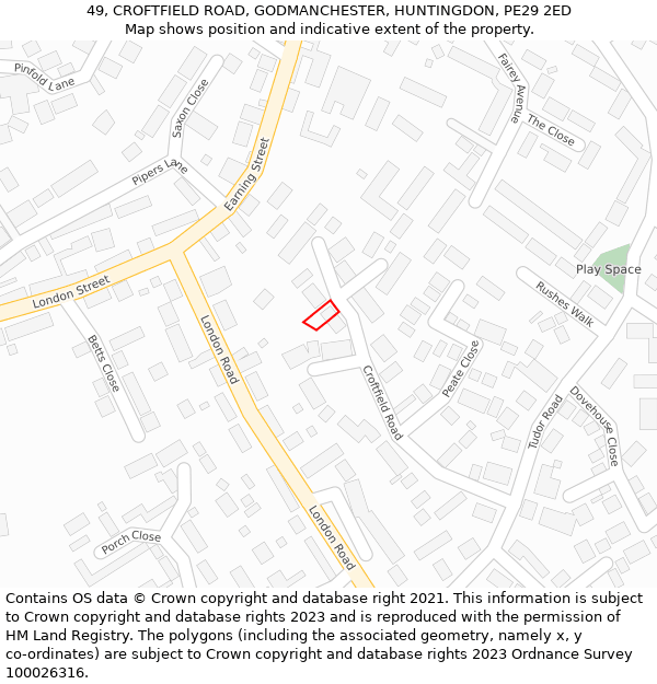 49, CROFTFIELD ROAD, GODMANCHESTER, HUNTINGDON, PE29 2ED: Location map and indicative extent of plot