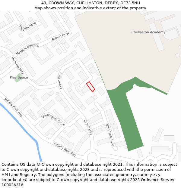 49, CROWN WAY, CHELLASTON, DERBY, DE73 5NU: Location map and indicative extent of plot