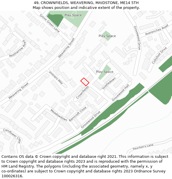 49, CROWNFIELDS, WEAVERING, MAIDSTONE, ME14 5TH: Location map and indicative extent of plot