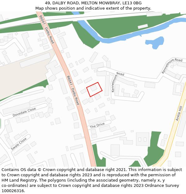 49, DALBY ROAD, MELTON MOWBRAY, LE13 0BG: Location map and indicative extent of plot