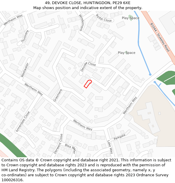 49, DEVOKE CLOSE, HUNTINGDON, PE29 6XE: Location map and indicative extent of plot