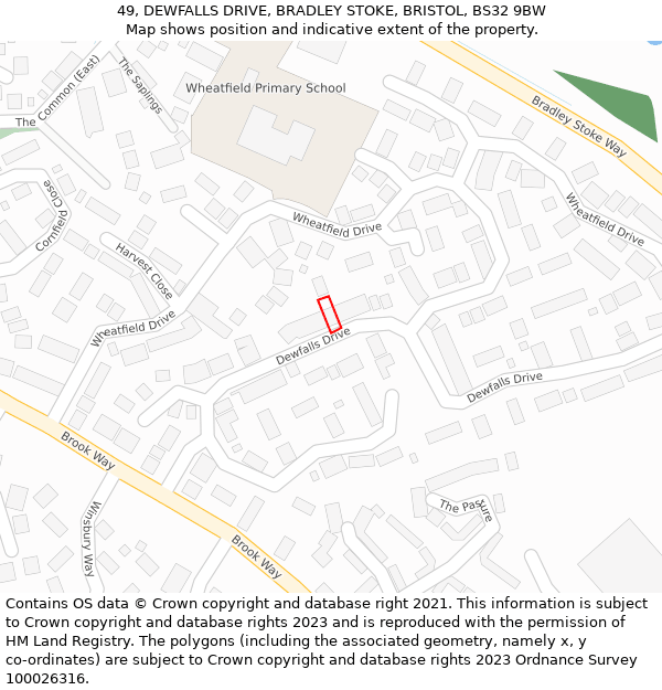 49, DEWFALLS DRIVE, BRADLEY STOKE, BRISTOL, BS32 9BW: Location map and indicative extent of plot