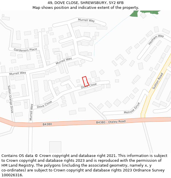 49, DOVE CLOSE, SHREWSBURY, SY2 6FB: Location map and indicative extent of plot