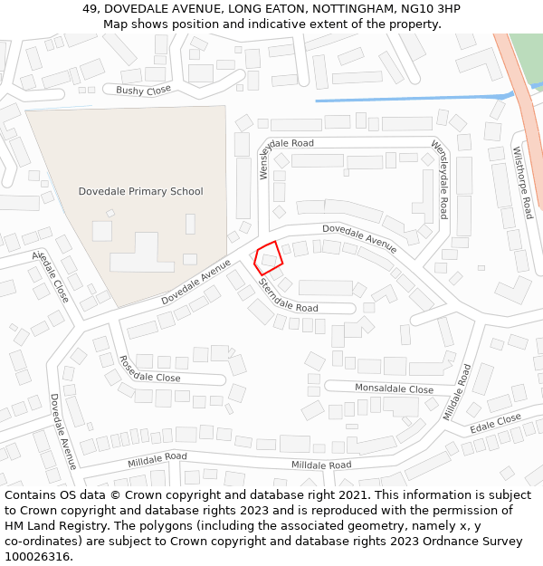 49, DOVEDALE AVENUE, LONG EATON, NOTTINGHAM, NG10 3HP: Location map and indicative extent of plot