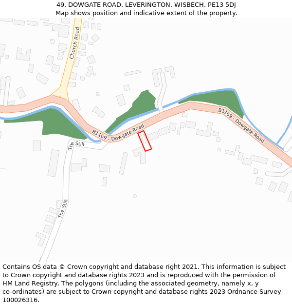 49, DOWGATE ROAD, LEVERINGTON, WISBECH, PE13 5DJ: Location map and indicative extent of plot