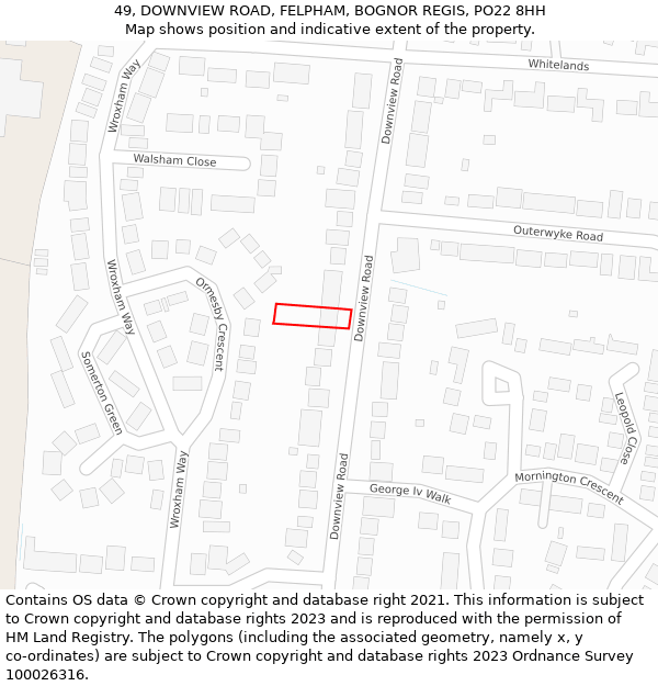 49, DOWNVIEW ROAD, FELPHAM, BOGNOR REGIS, PO22 8HH: Location map and indicative extent of plot