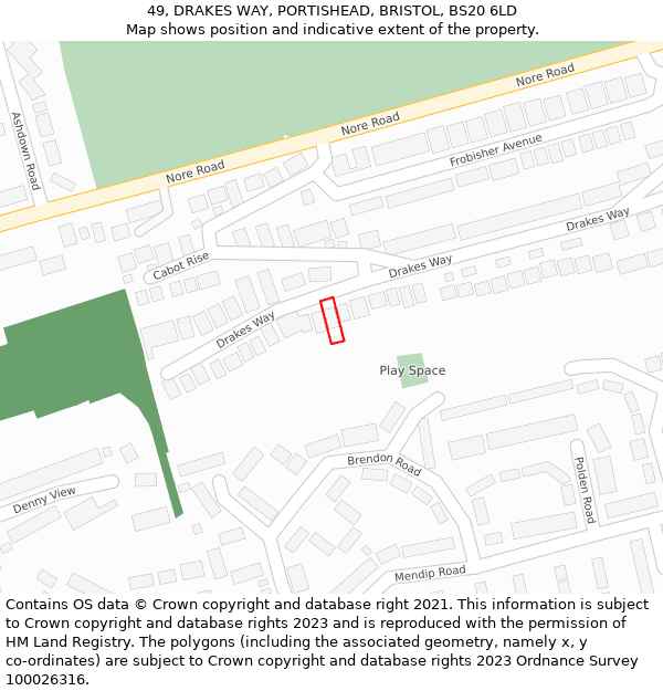 49, DRAKES WAY, PORTISHEAD, BRISTOL, BS20 6LD: Location map and indicative extent of plot