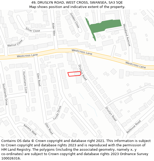 49, DRUSLYN ROAD, WEST CROSS, SWANSEA, SA3 5QE: Location map and indicative extent of plot