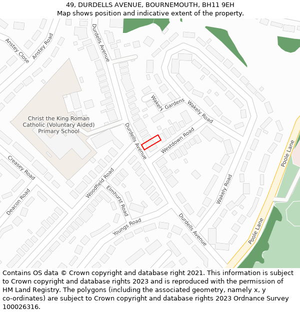 49, DURDELLS AVENUE, BOURNEMOUTH, BH11 9EH: Location map and indicative extent of plot
