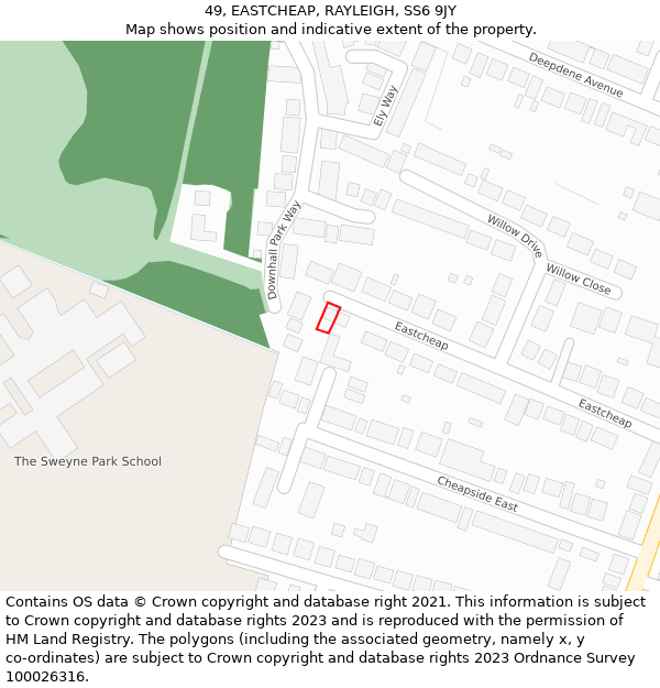 49, EASTCHEAP, RAYLEIGH, SS6 9JY: Location map and indicative extent of plot