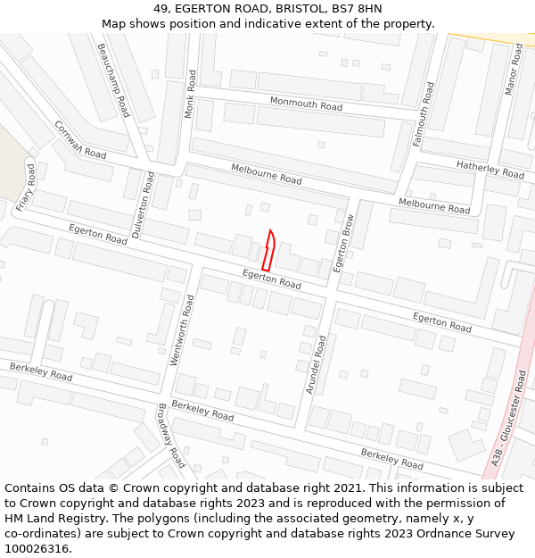 49, EGERTON ROAD, BRISTOL, BS7 8HN: Location map and indicative extent of plot