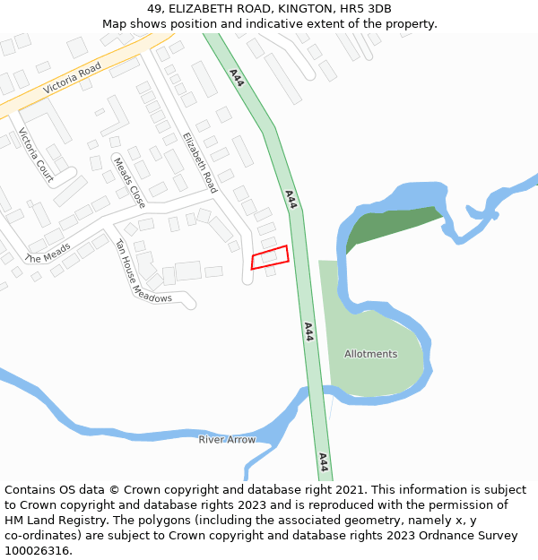 49, ELIZABETH ROAD, KINGTON, HR5 3DB: Location map and indicative extent of plot