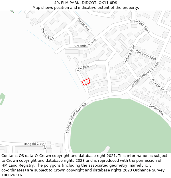 49, ELM PARK, DIDCOT, OX11 6DS: Location map and indicative extent of plot