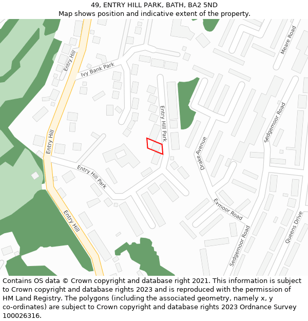 49, ENTRY HILL PARK, BATH, BA2 5ND: Location map and indicative extent of plot