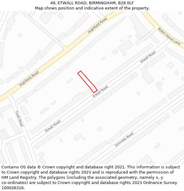 49, ETWALL ROAD, BIRMINGHAM, B28 0LF: Location map and indicative extent of plot