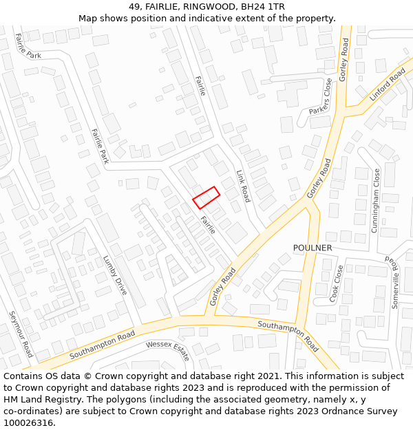 49, FAIRLIE, RINGWOOD, BH24 1TR: Location map and indicative extent of plot