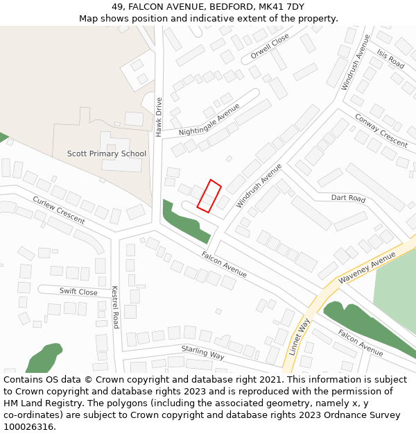 49, FALCON AVENUE, BEDFORD, MK41 7DY: Location map and indicative extent of plot