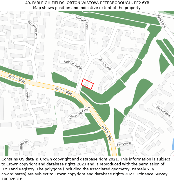 49, FARLEIGH FIELDS, ORTON WISTOW, PETERBOROUGH, PE2 6YB: Location map and indicative extent of plot