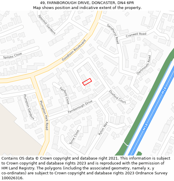 49, FARNBOROUGH DRIVE, DONCASTER, DN4 6PR: Location map and indicative extent of plot