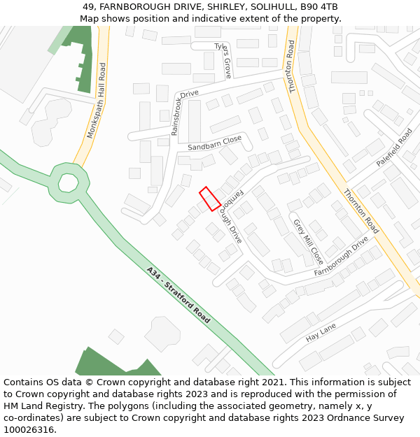 49, FARNBOROUGH DRIVE, SHIRLEY, SOLIHULL, B90 4TB: Location map and indicative extent of plot