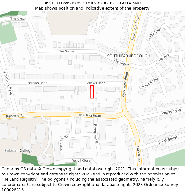 49, FELLOWS ROAD, FARNBOROUGH, GU14 6NU: Location map and indicative extent of plot