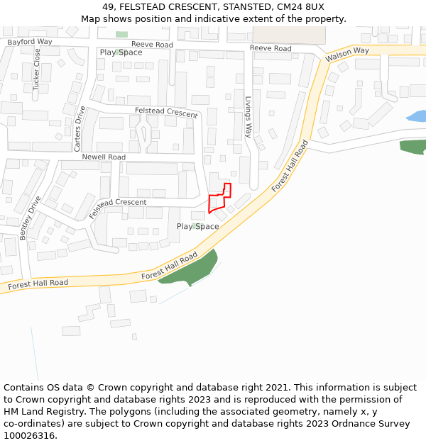 49, FELSTEAD CRESCENT, STANSTED, CM24 8UX: Location map and indicative extent of plot